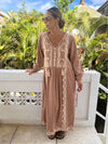 NEVE DUSTY ROSE LINEN EMBROIDERED DRESS