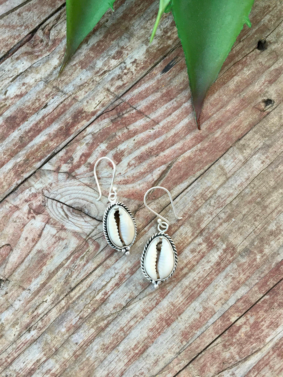 Fabric cowrie shell earrings