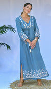 EMIKO DUSTY BLUE HAND EMBROIDERED DRESS